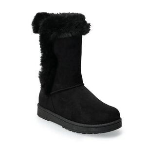 So Faux Fur Black boots, with side buttons, size 8